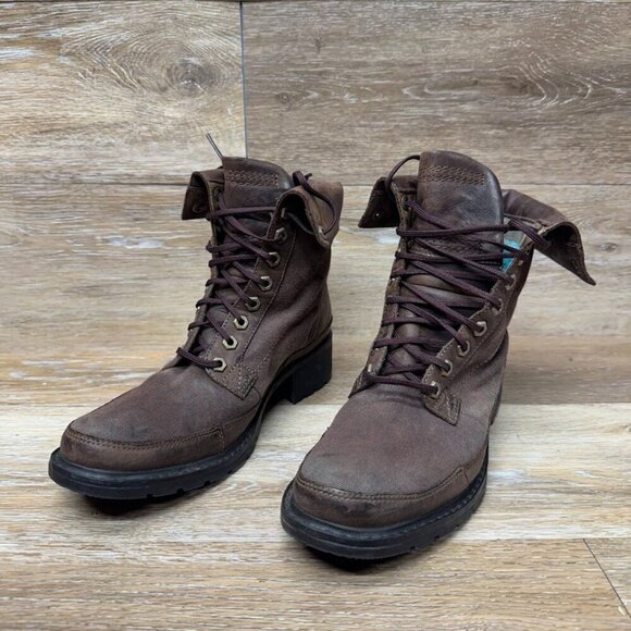 Timberland Brown Leather/Canvas Waterproof Combat Boots Women's Size 6.5 - Picture 1 of 8